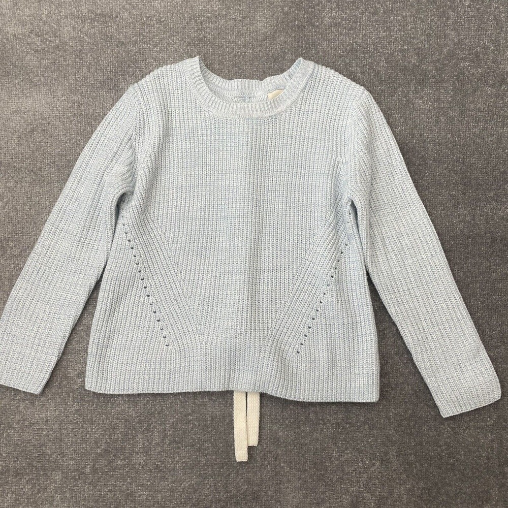 Harper Heritage Sweater Womens Small Light Blue Lace Tie Back Casual Knit Cozy - Picture 1 of 8